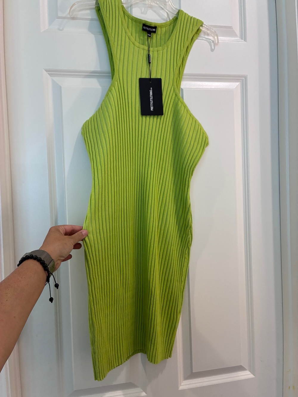 PrettyLittleThing Neon Lime Ribbed Cutout Mini Dress